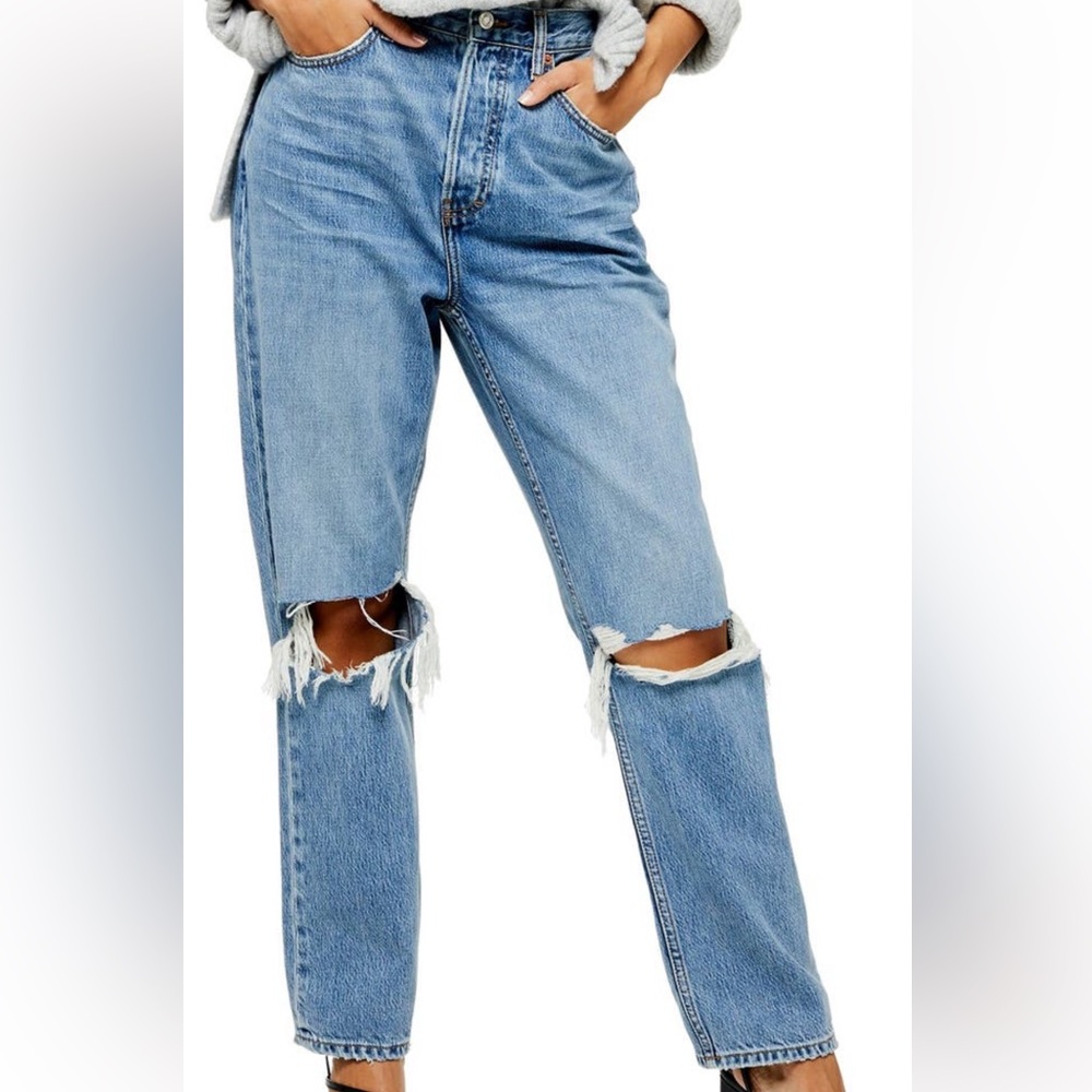High Waisted Ripped Dad Jeans